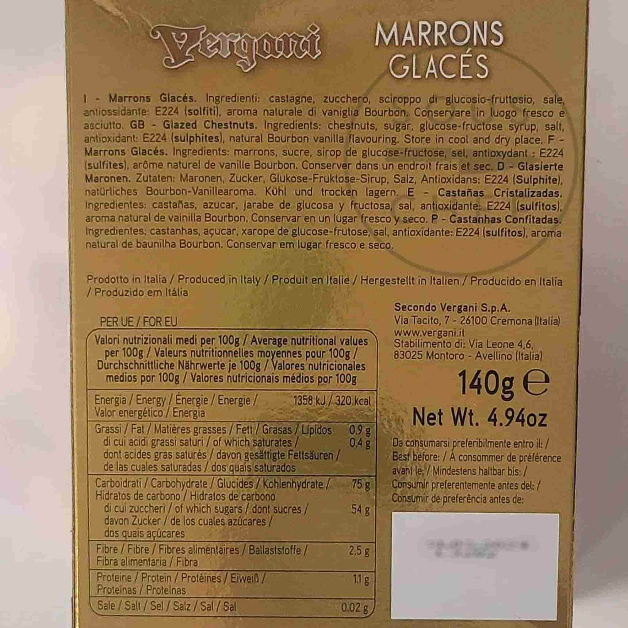 Vergani Marrons Glaces Gift Box, 4.94 oz., Made in Italy