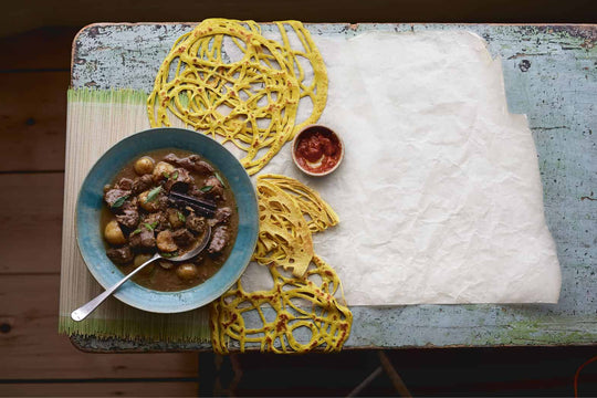 Sumatran lamb korma with Indonesian lace pancakes