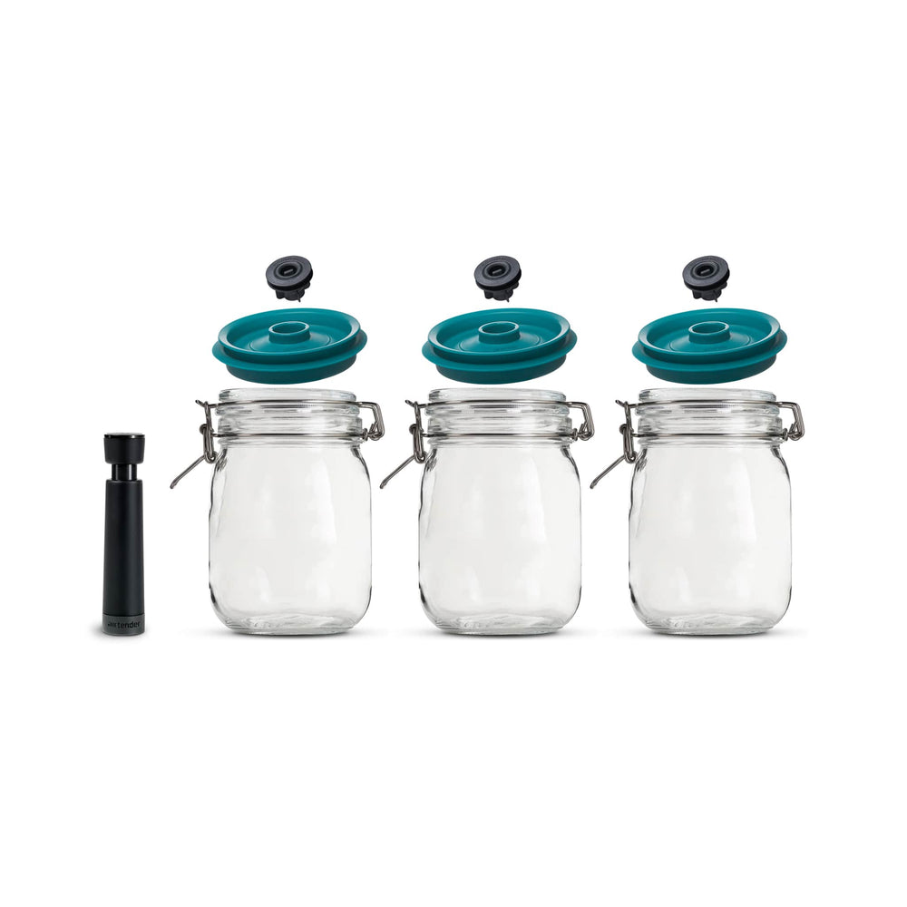 Set of 3 Airtender x Kilner Clip Top Jars with Vacuum Seal Lids