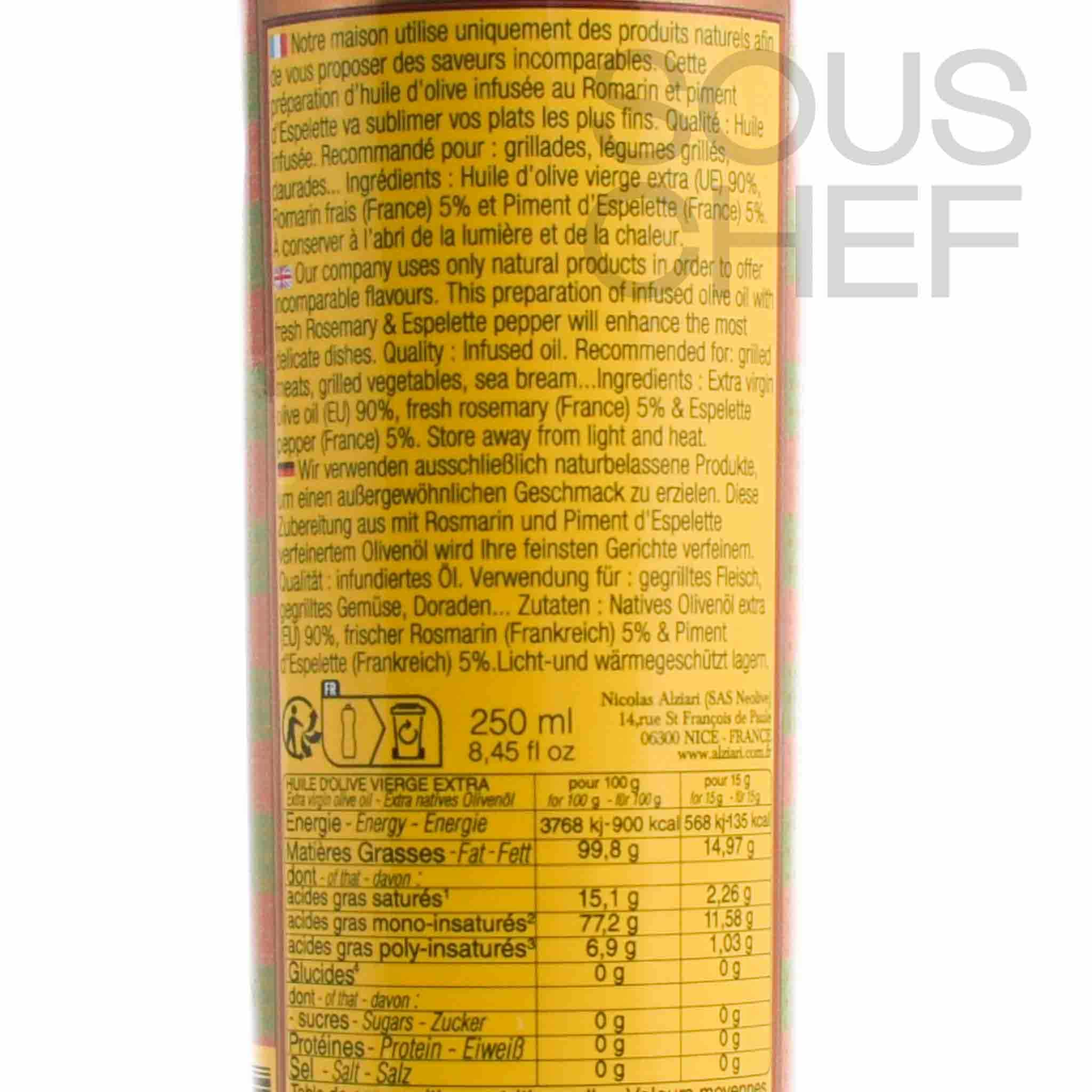 Nicolas Alziari Rosemary & Espelette Pepper Olive Oil, 250ml