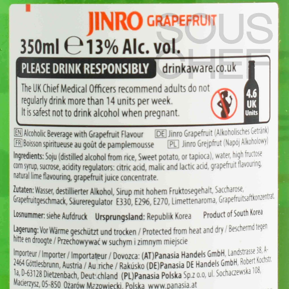 Jinro Chamisul Grapefruit Soju 13%ABV, 350ml