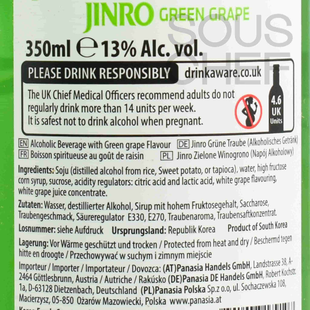 Jinro Chamisul Green Grape Soju 13%ABV, 350ml