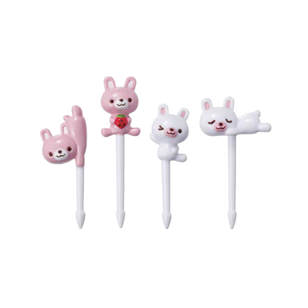 Set of 8 Cute Bunny Pink & White Food Picks