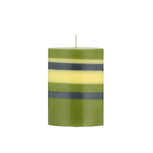 Striped Pillar Candle, Olive & Navy, 10cm