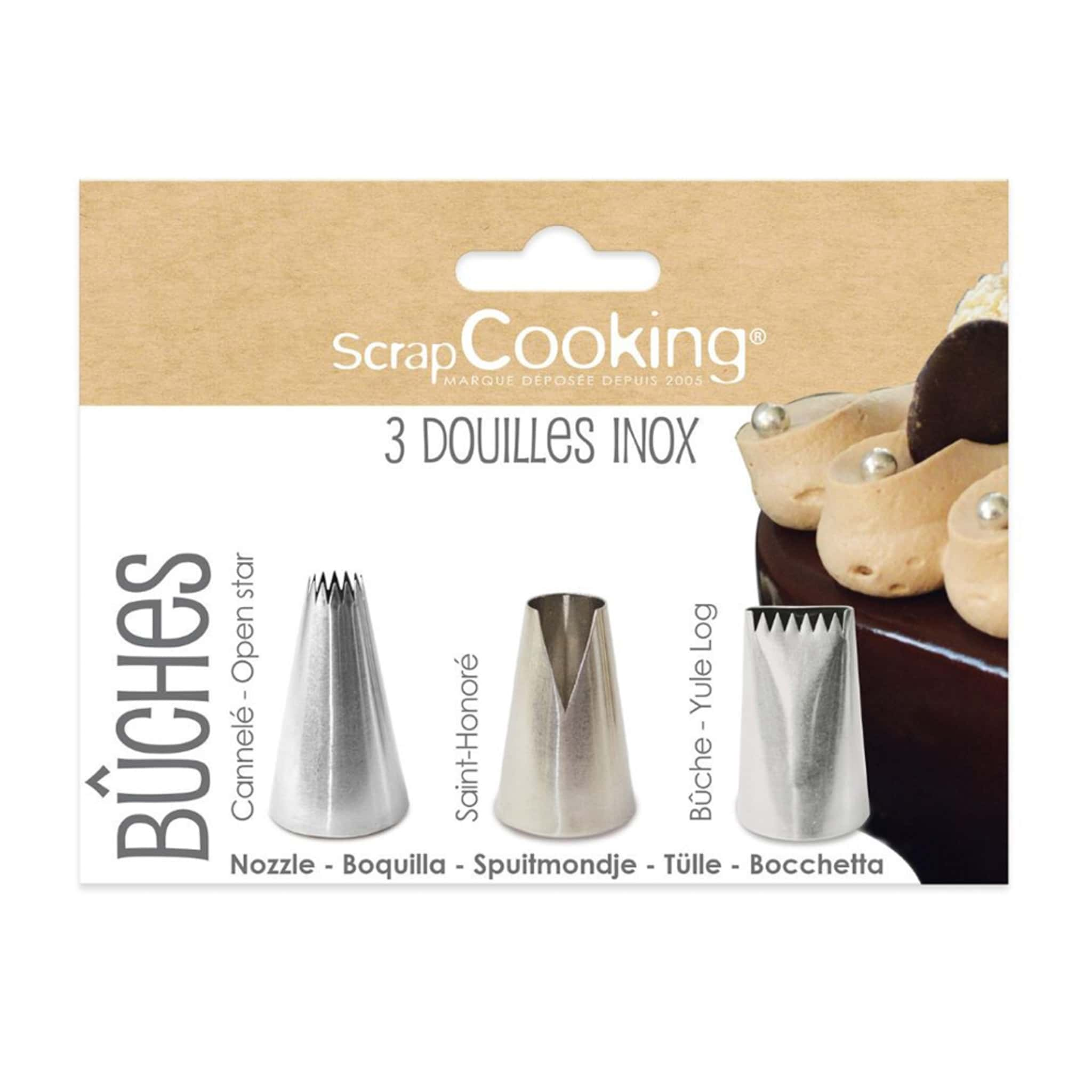 Scrap Cooking Set of 3 Stainless Steel Yule Log Piping Nozzles