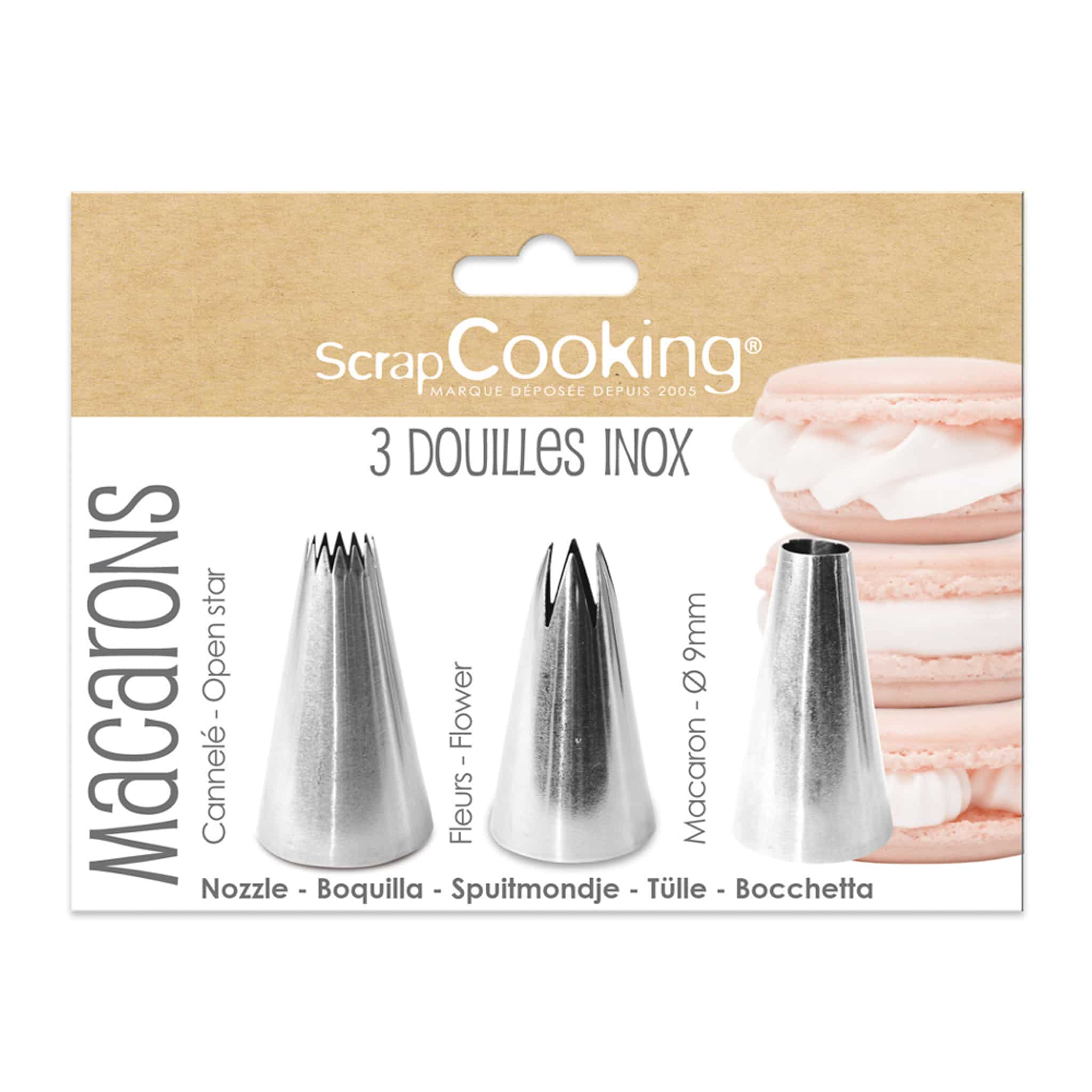 Scrap Cooking Set of 3 Stainless Steel Macaroon Piping Nozzles