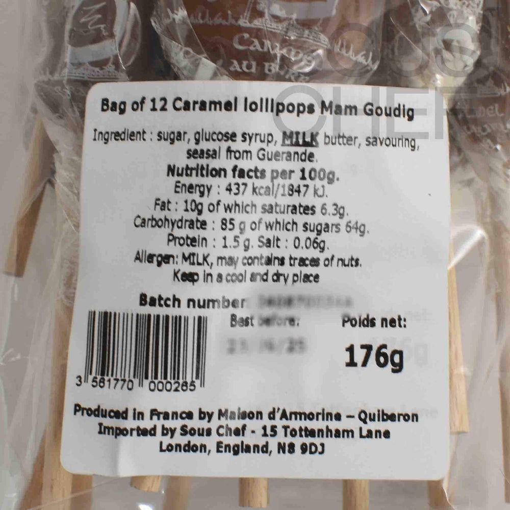 Bag of 12 French Salted Butter Caramel Lollipops, 176g