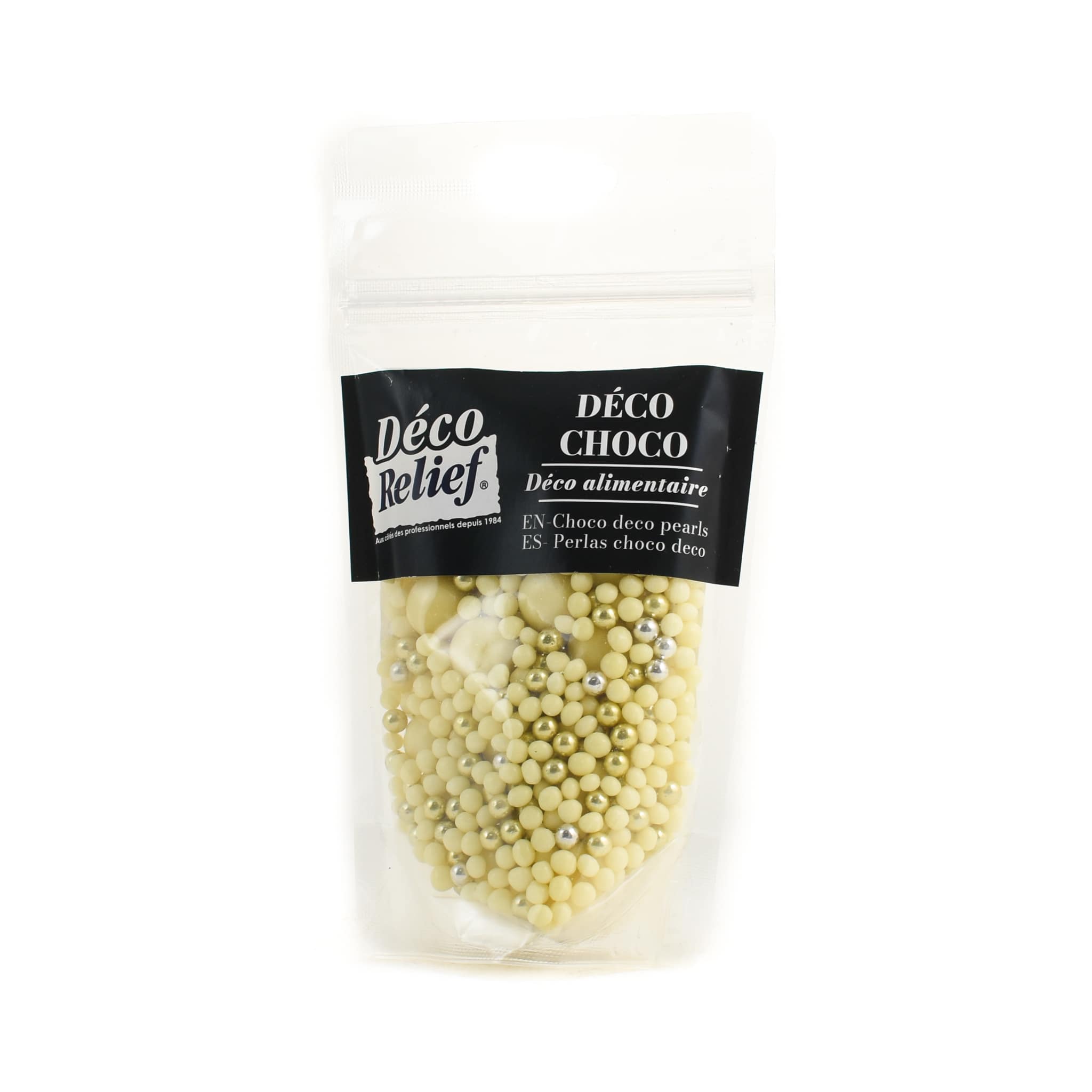 Deco Relief White Chocolate & Golden Decorating Pearls, 150g