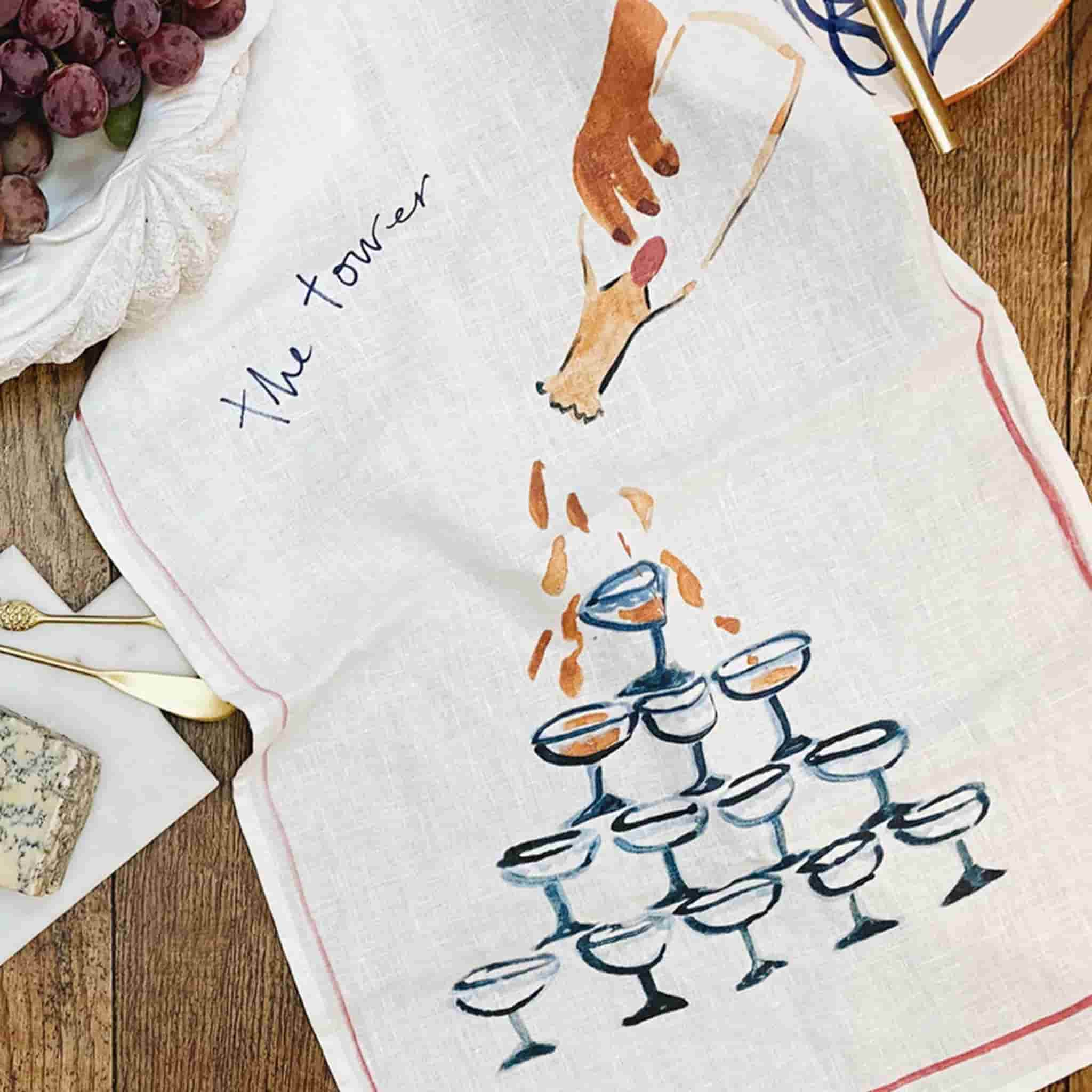 Dinette Champagne Tower Linen Tea Towel