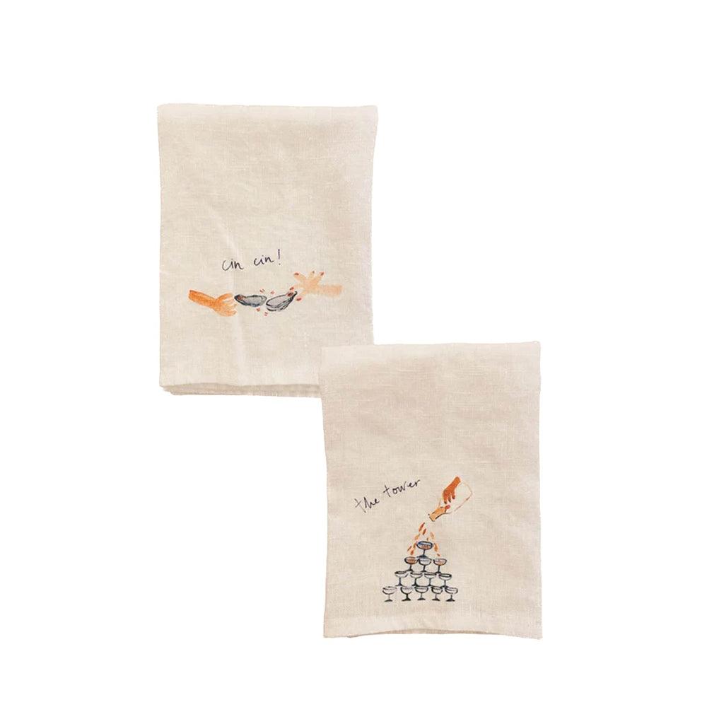 Dinette Set of 2 Oysters & Cheers Linen Napkins