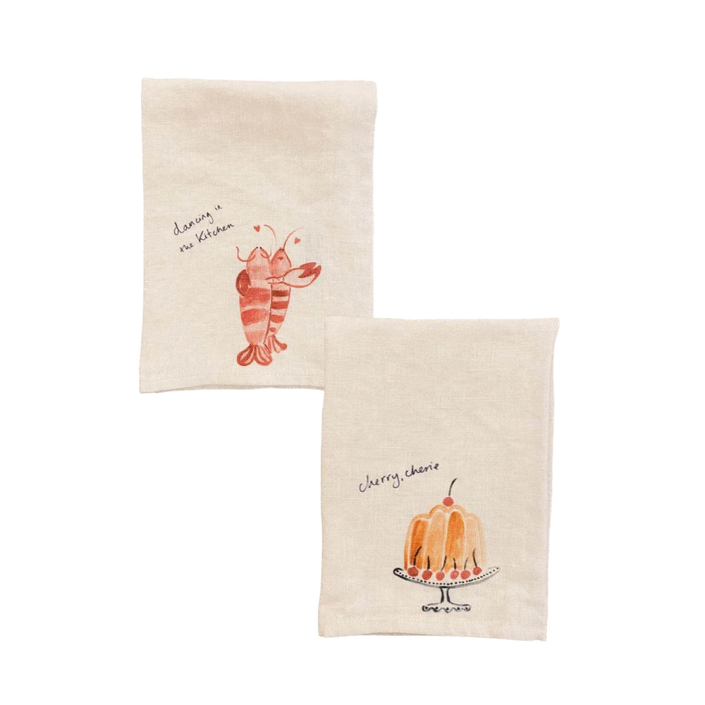 Dinette Set of 2 Dancing Lobsters & Cake Linen Napkins