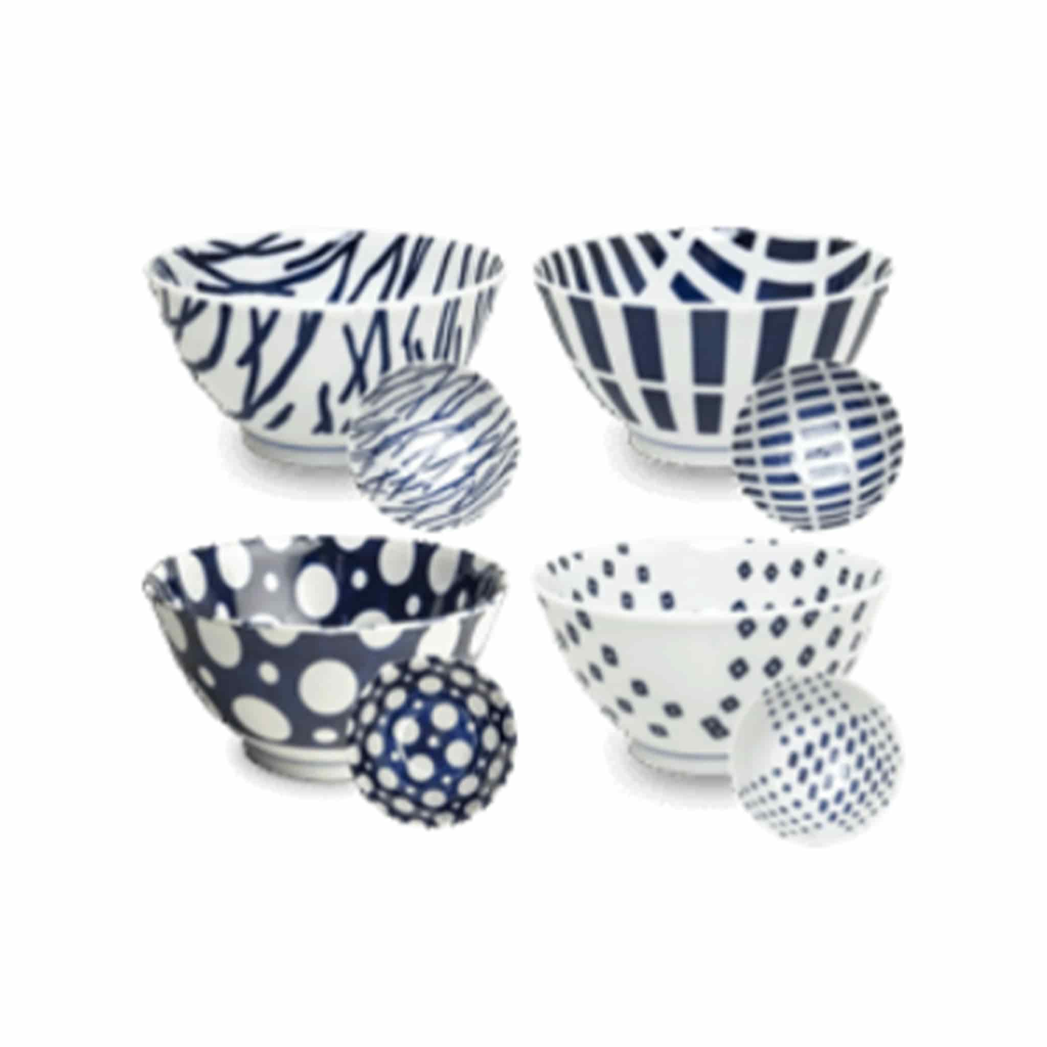 Set Of 4 Assorted Blue Japanese Rice Bowls Cm Diameter Buy Online Uk