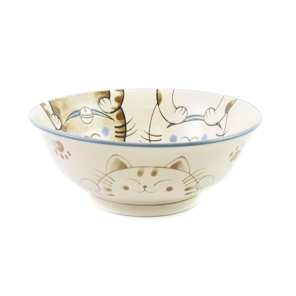 Blue Lucky Cat Japanese Ramen Bowl, 20.5cm