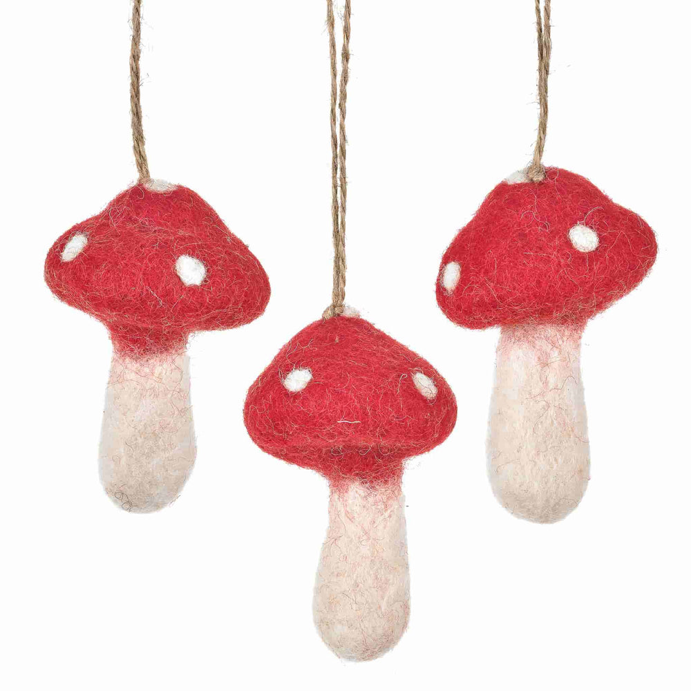 Set of 3 Mushrooms Felt Tree Decoration