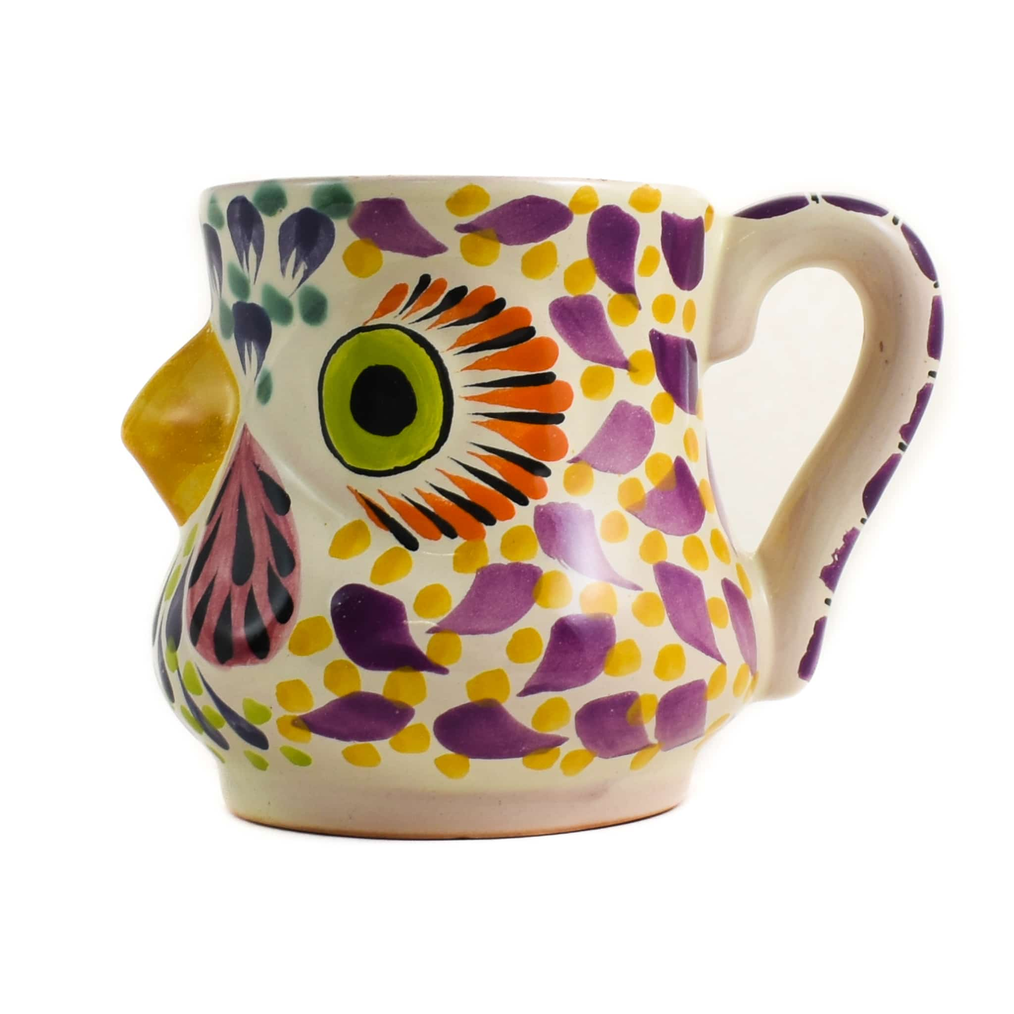 Mexican Hand Painted Rooster Mug with Orange Detail