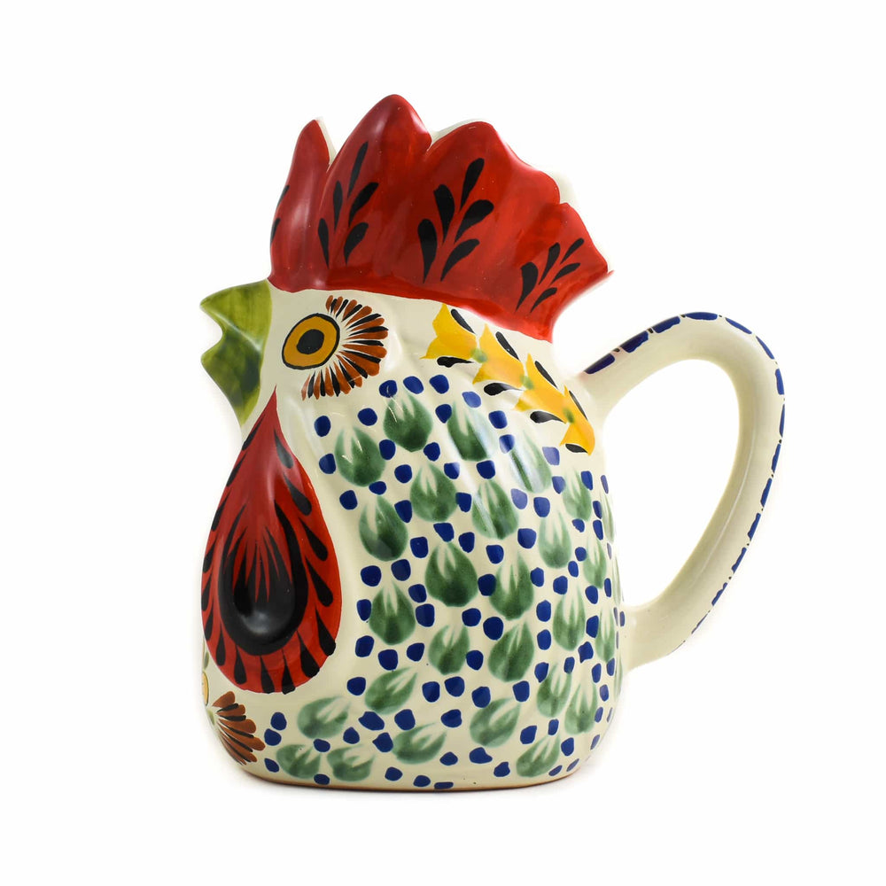 Mexican Hand Painted Blue Rooster Pitcher