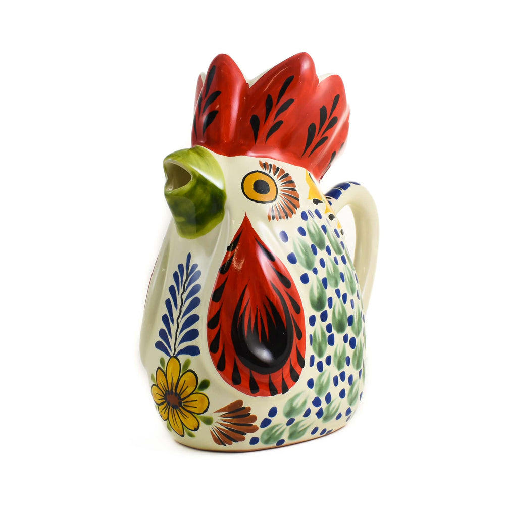 Mexican Hand Painted Blue Rooster Pitcher