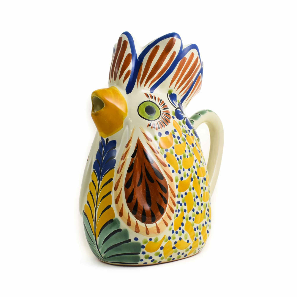 Mexican Hand Painted Yellow Rooster Pitcher