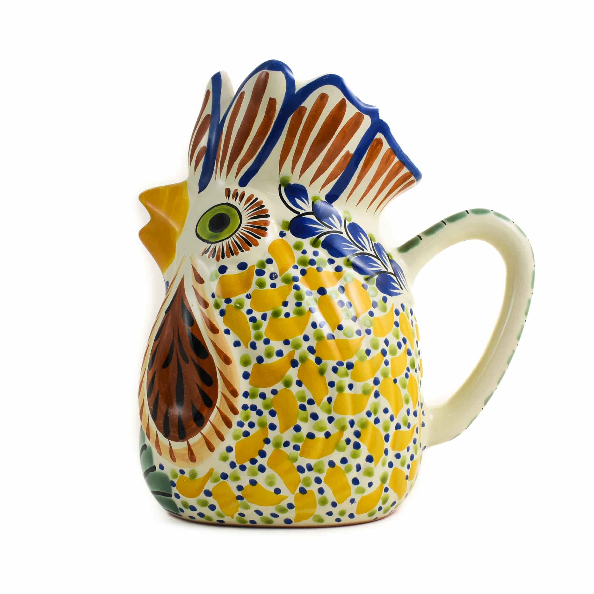 Mexican Hand Painted Yellow Rooster Pitcher