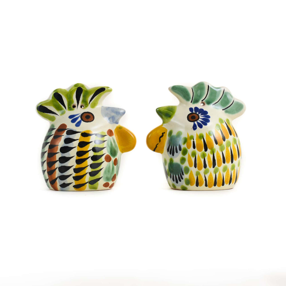 Mexican Hand Painted Rooster Salt & Pepper Shaker Set