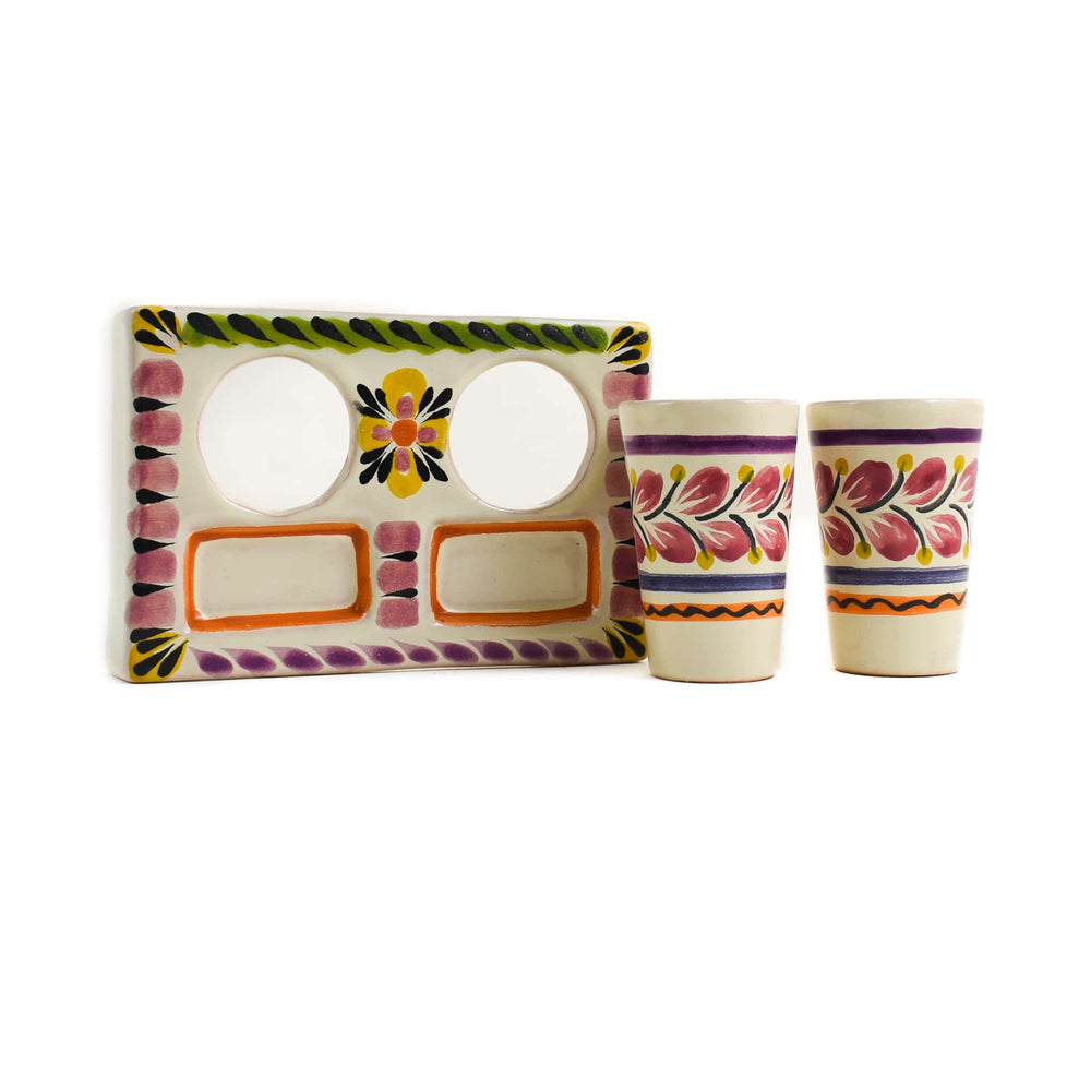 Mexican Hand Painted Purple Tequila Cup Set