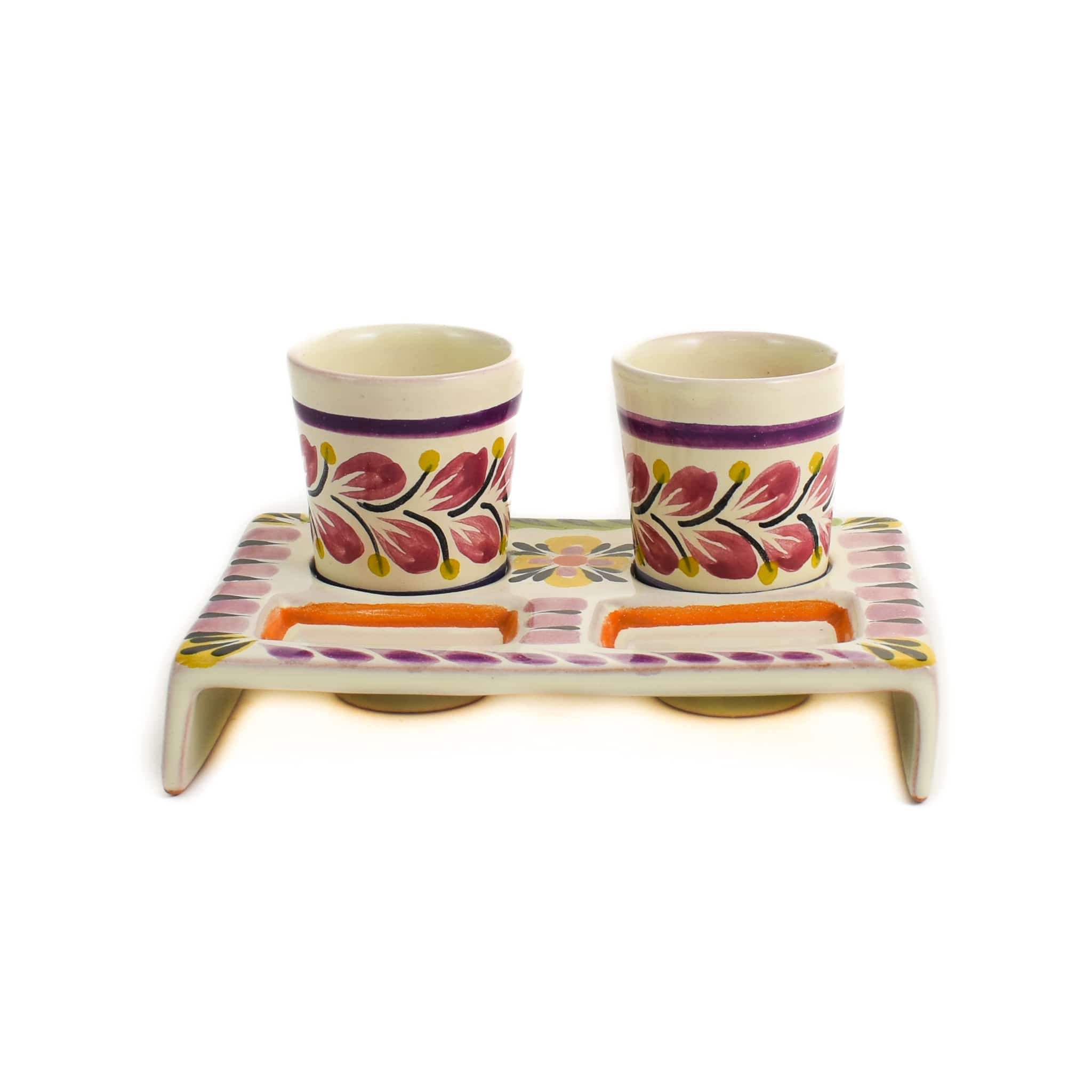 Mexican Hand Painted Purple Tequila Cup Set