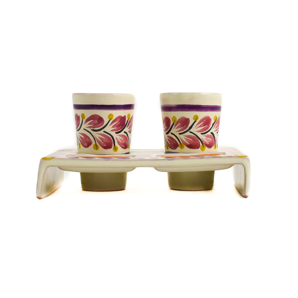 Mexican Hand Painted Purple Tequila Cup Set