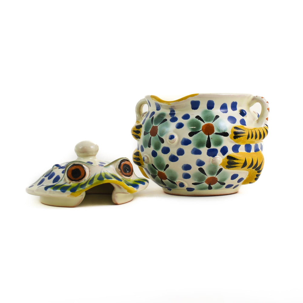 Mexican Hand Painted Floral Frog Sugar Bowl