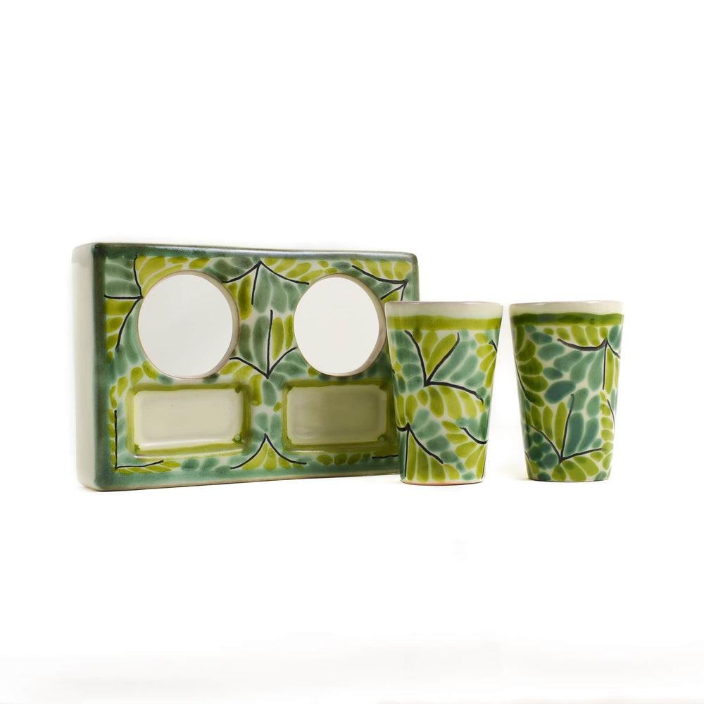 Mexican Hand Painted Green Tequila Cup Set