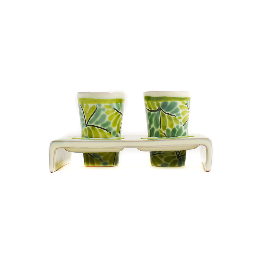 Mexican Hand Painted Green Tequila Cup Set