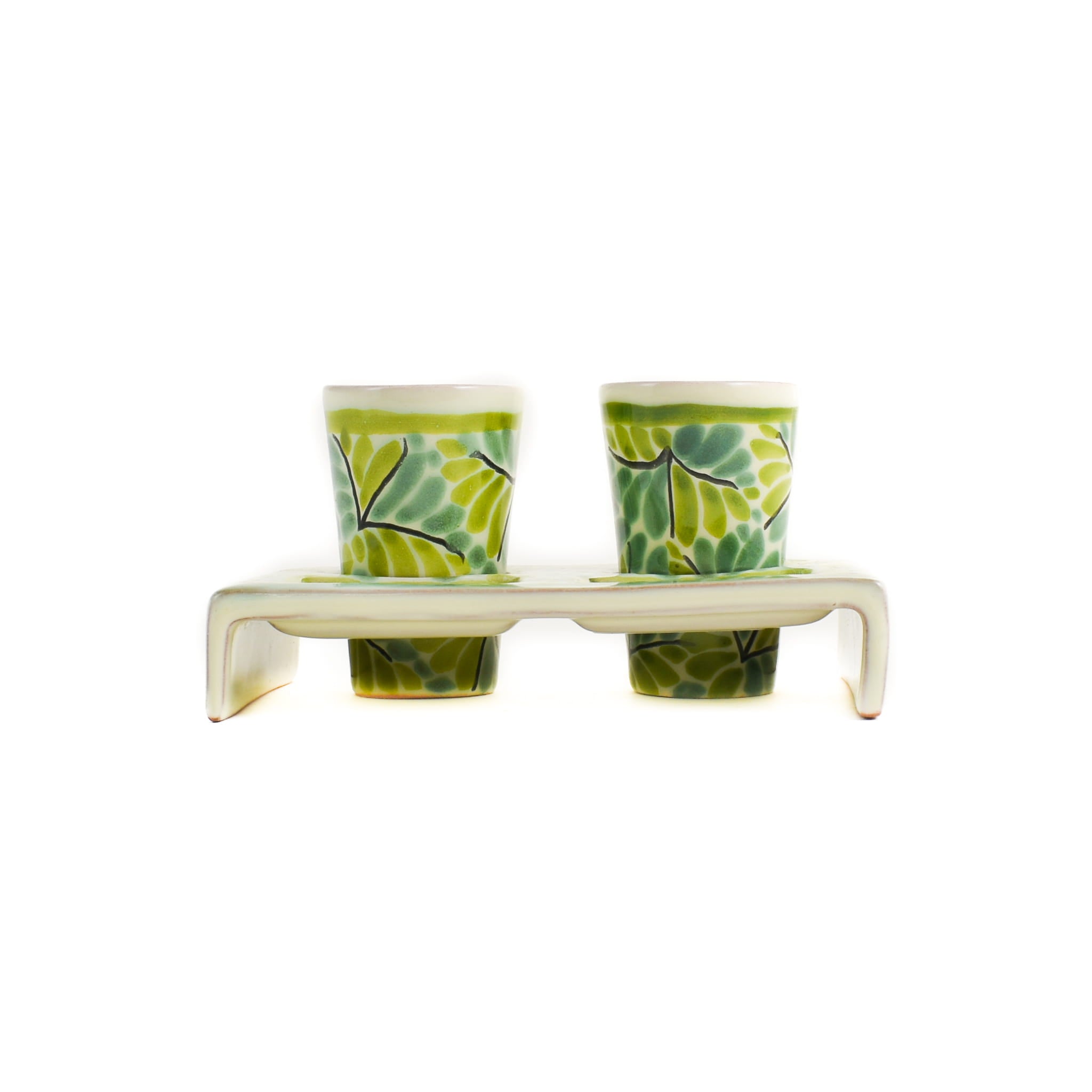 Mexican Hand Painted Green Tequila Cup Set