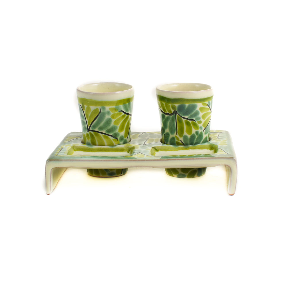 Mexican Hand Painted Green Tequila Cup Set