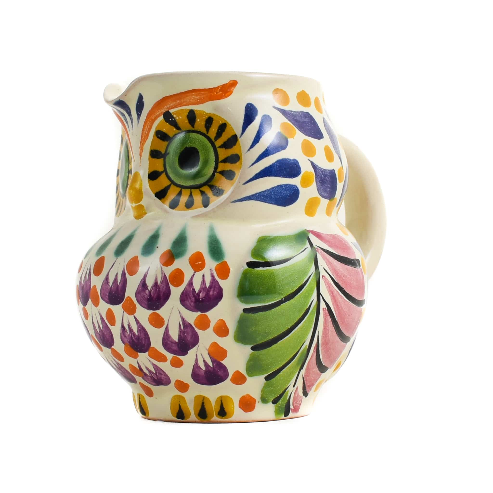 Mexican Hand Painted Orange Owl Milk Jug