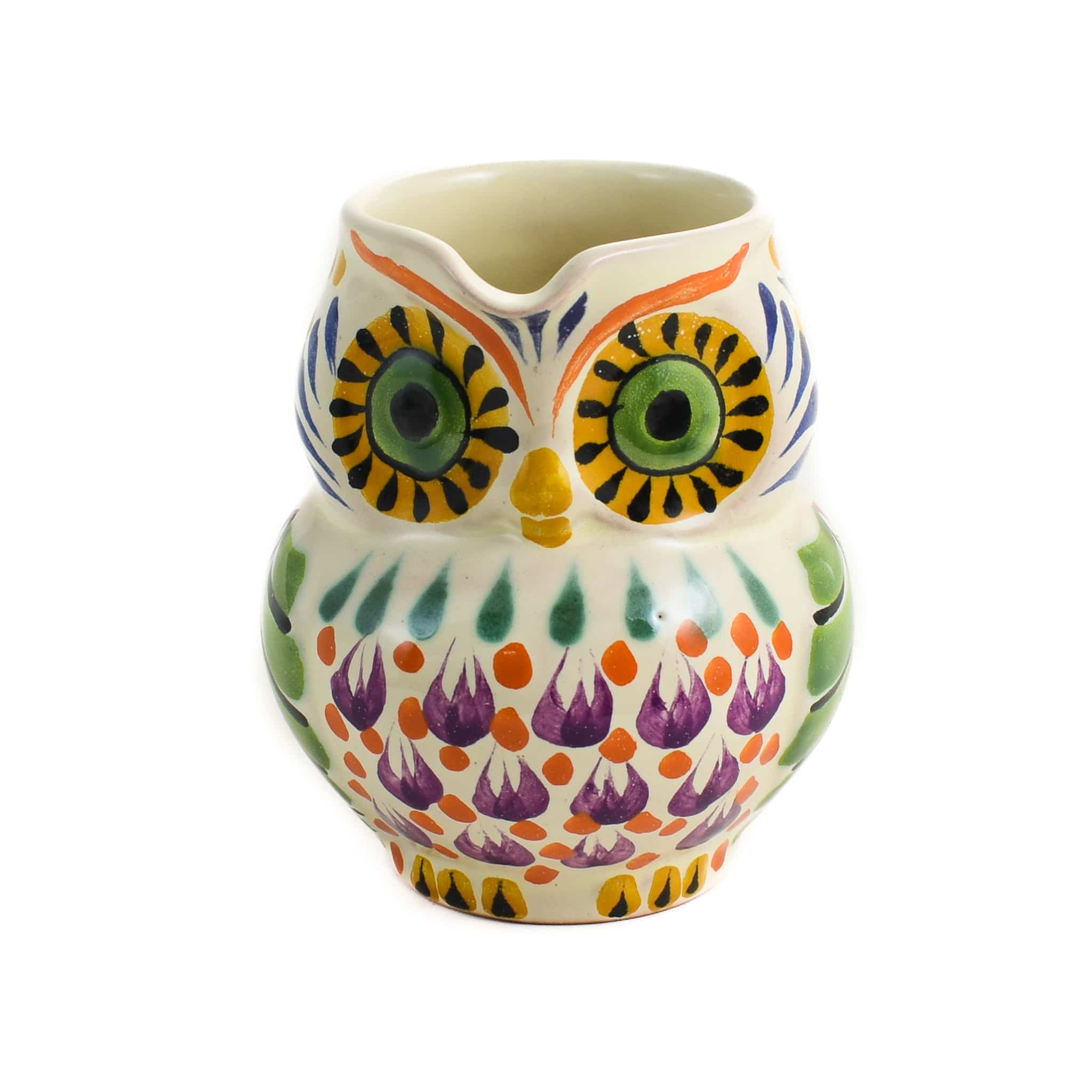 Mexican Hand Painted Orange Owl Milk Jug