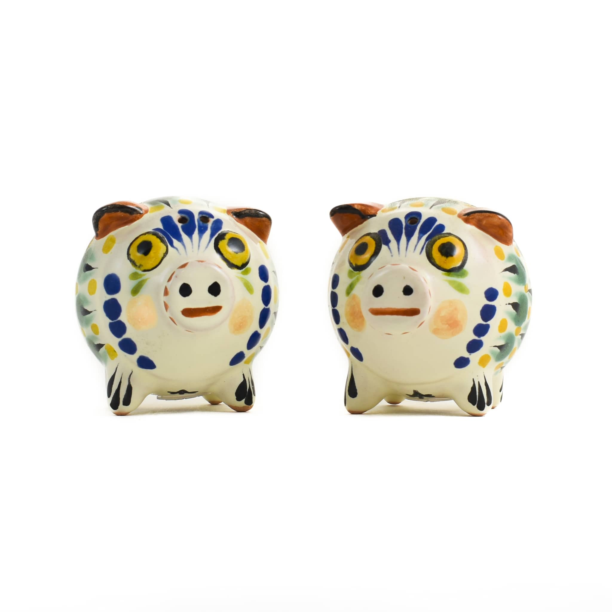 Mexican Hand Painted Blue Pig Salt & Pepper Shaker Set