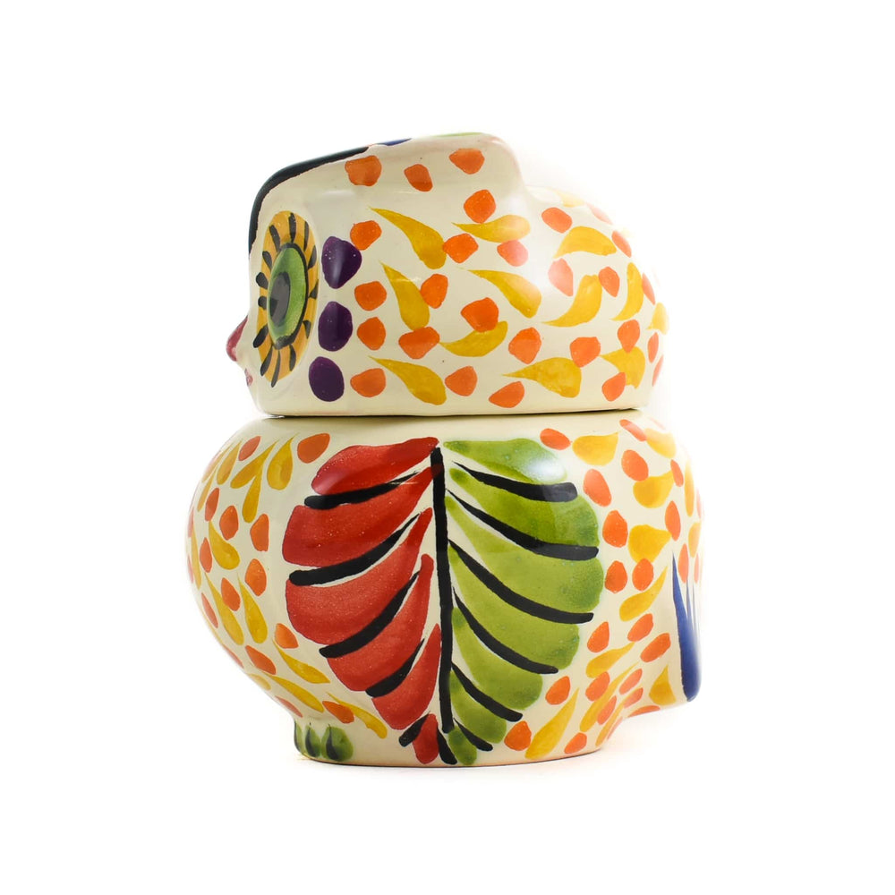 Mexican Hand Painted Orange Owl Sugar Bowl