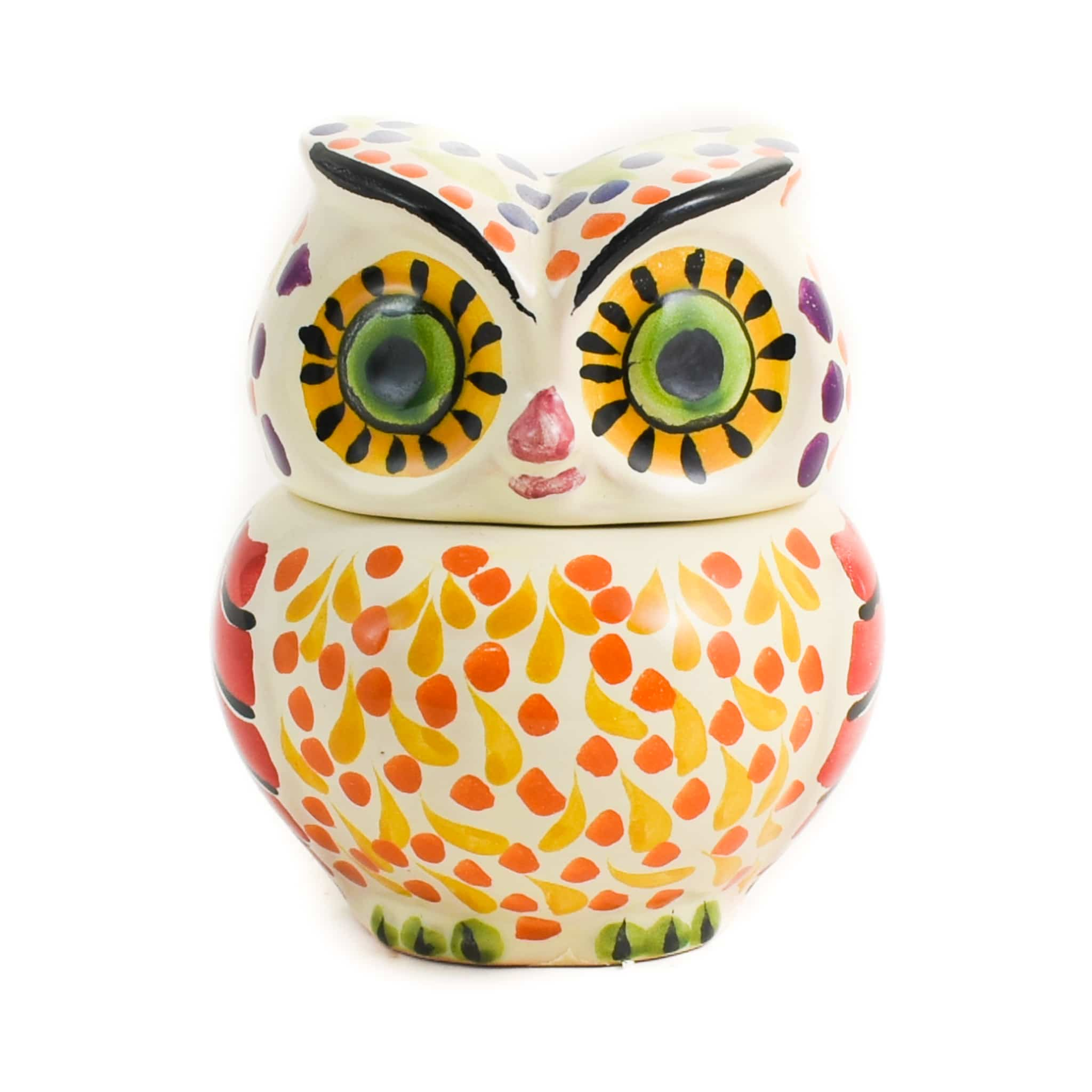 Mexican Hand Painted Orange Owl Sugar Bowl