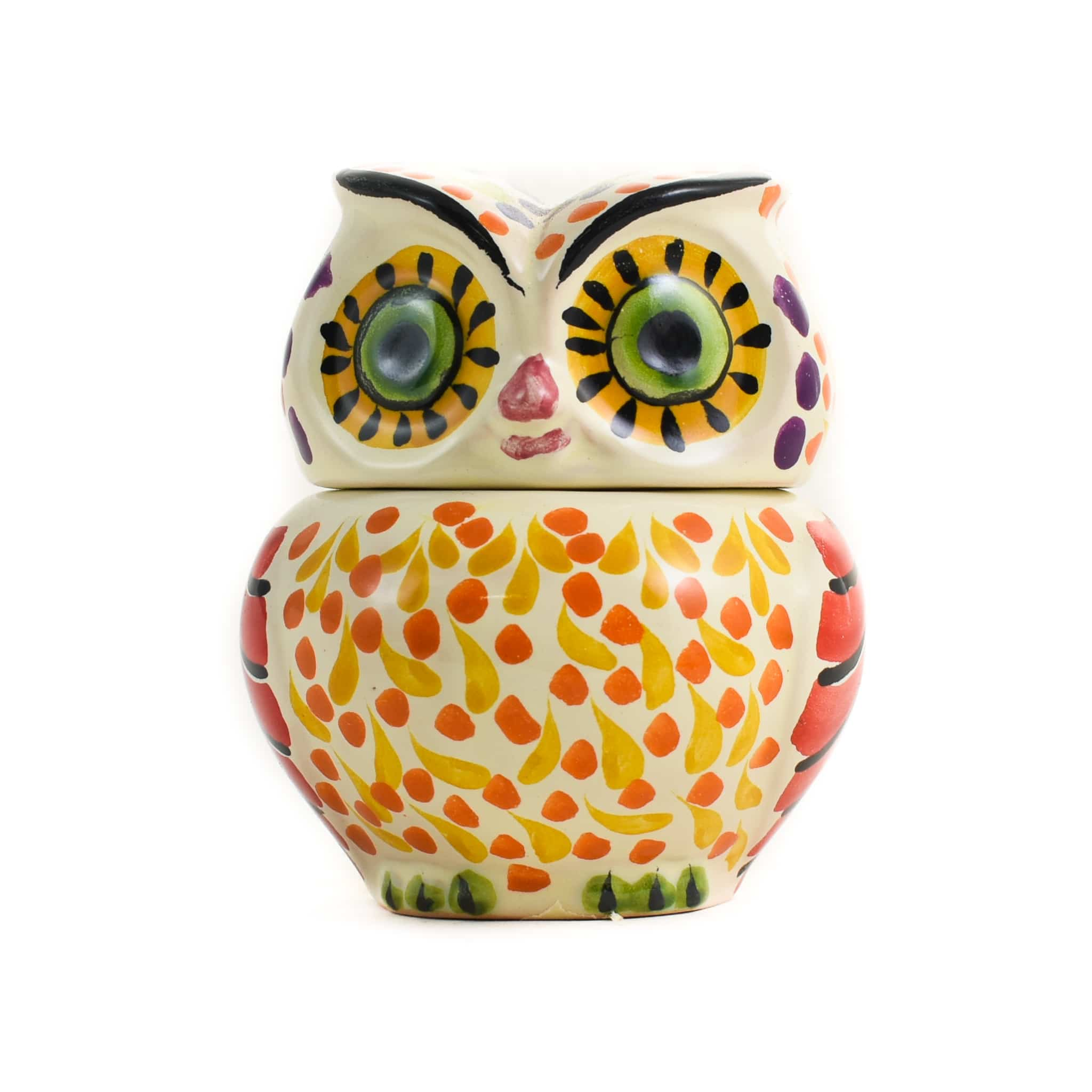 Mexican Hand Painted Orange Owl Sugar Bowl