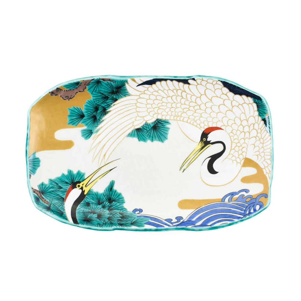 Seikou Porcelain Crane Rectangular Platter, 32cm