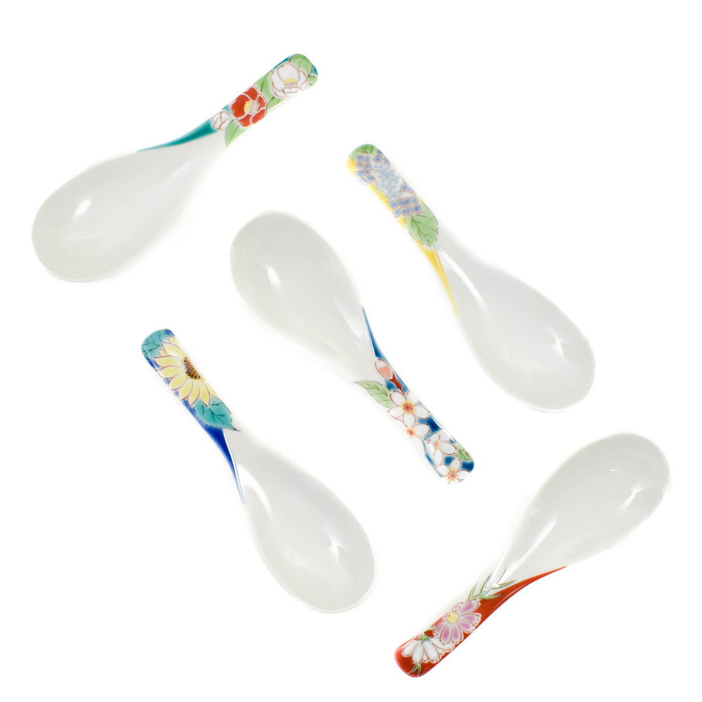 Seikou Porcelain Assorted Floral Soup Spoons, Set of 5