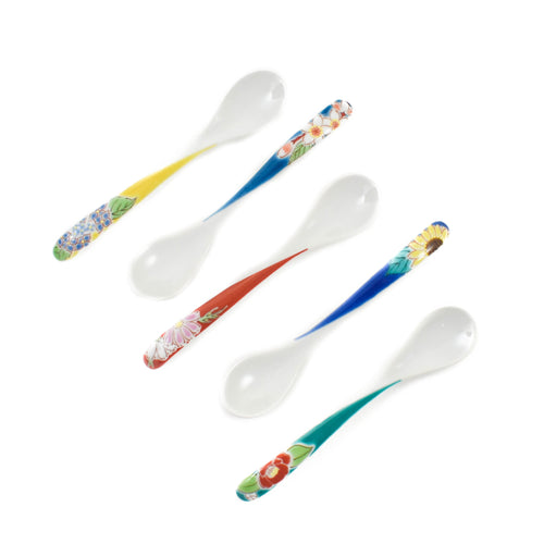 Seikou Porcelain Assorted Floral Tea Spoons, Set of 5