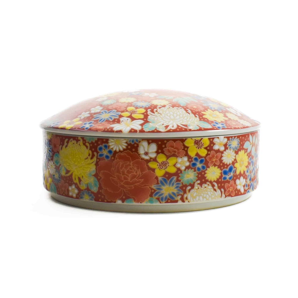 Seikou Porcelain Red Floral Motif Sweets Container, 3 Compartments