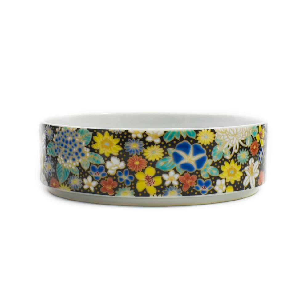 Seikou Porcelain Black Floral Motif Sweets Container, 3 Compartments