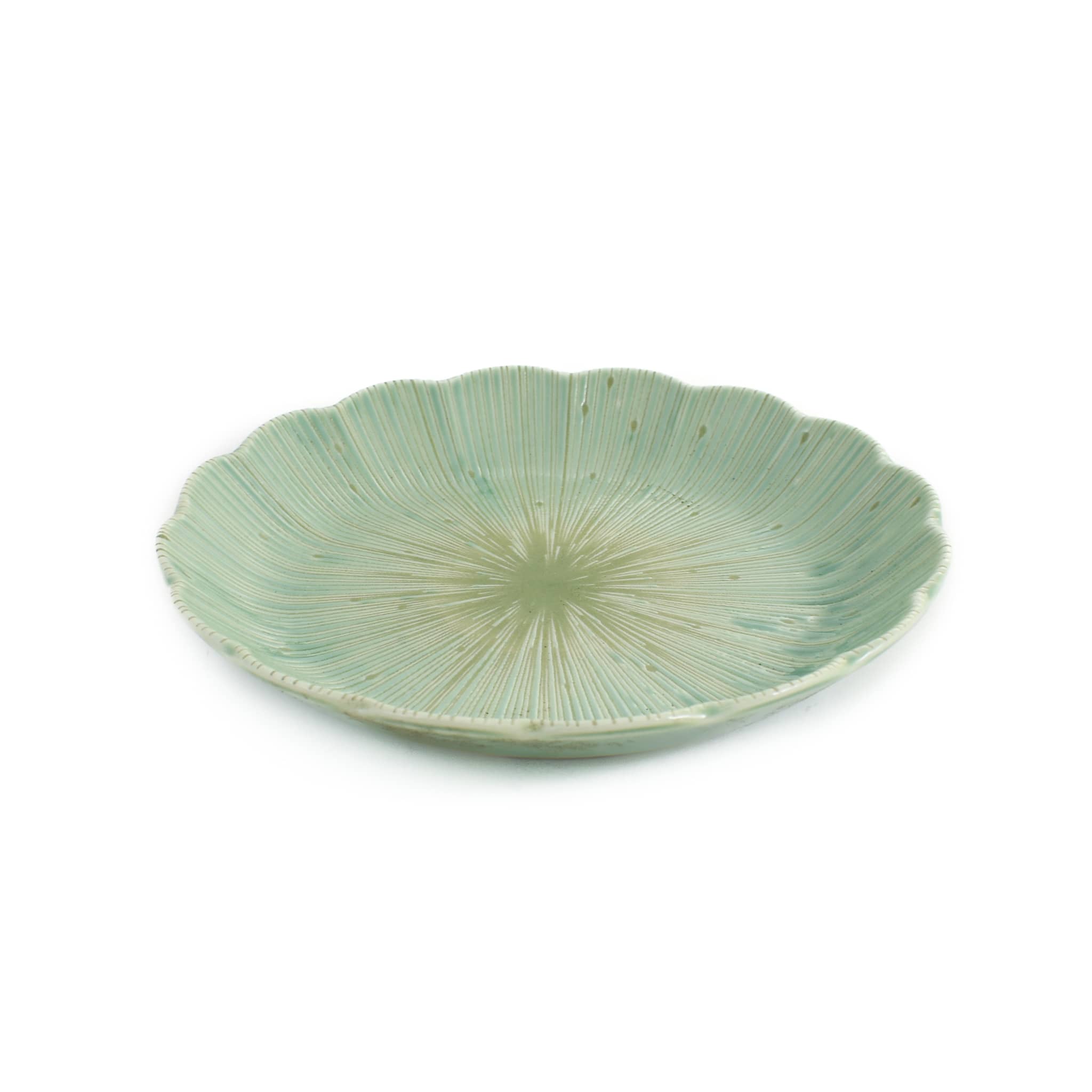 Green Scalloped Japanese Small Plate, 16cm