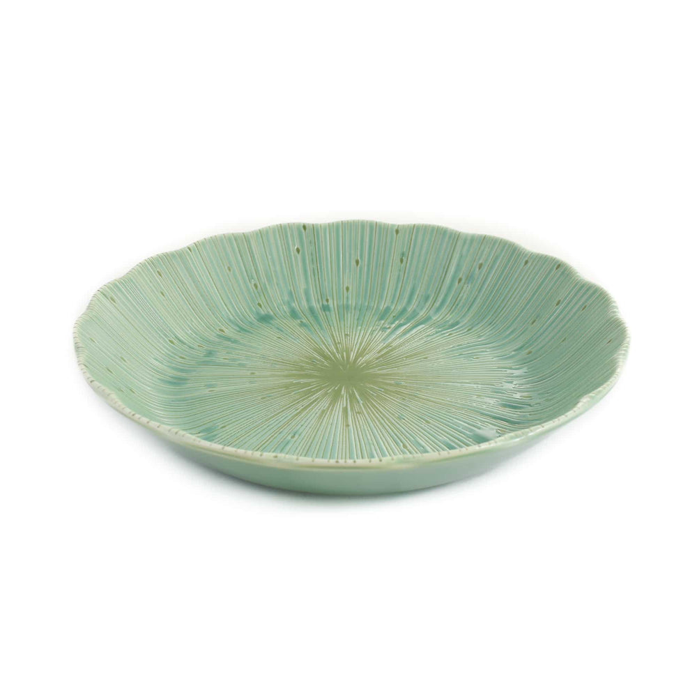 Green Scalloped Japanese Deep Dinner Plate, 22cm