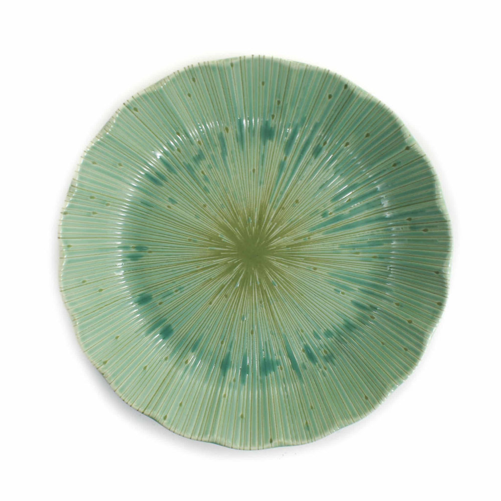 Green Scalloped Japanese Deep Dinner Plate, 22cm