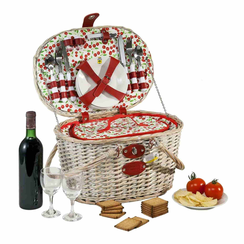 Cheverny Cherry Print Picnic Basket, 4 Person