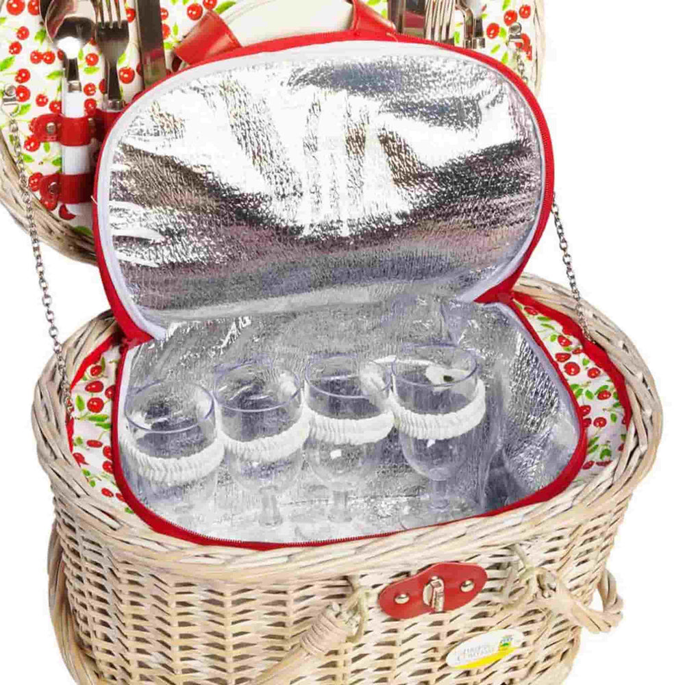 Cheverny Cherry Print Picnic Basket, 4 Person