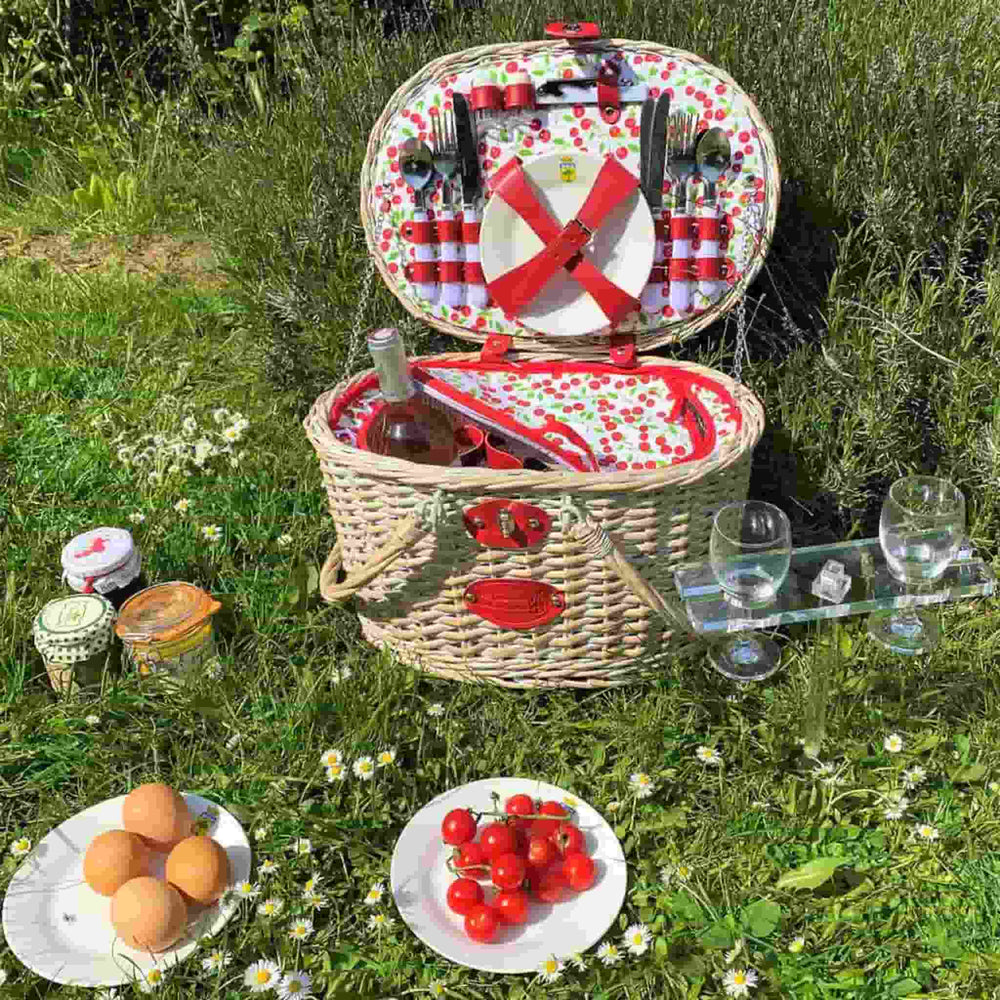 Cheverny Cherry Print Picnic Basket, 4 Person