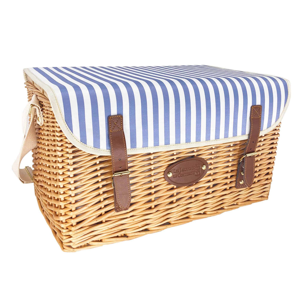 Saint-Malo Blue Striped Picnic Basket with Table, 4 Person